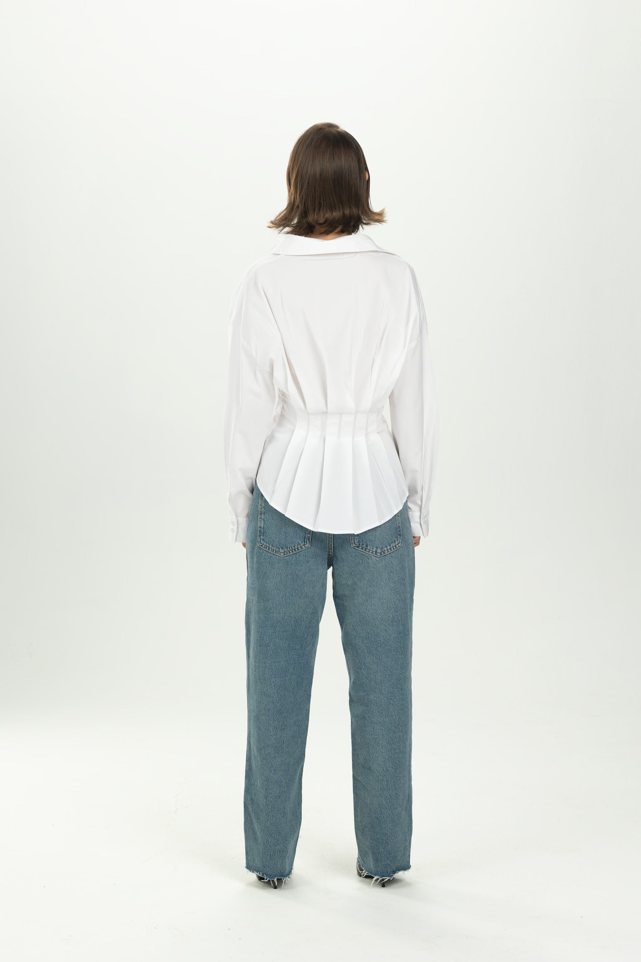 White Structured Pleat Shirt