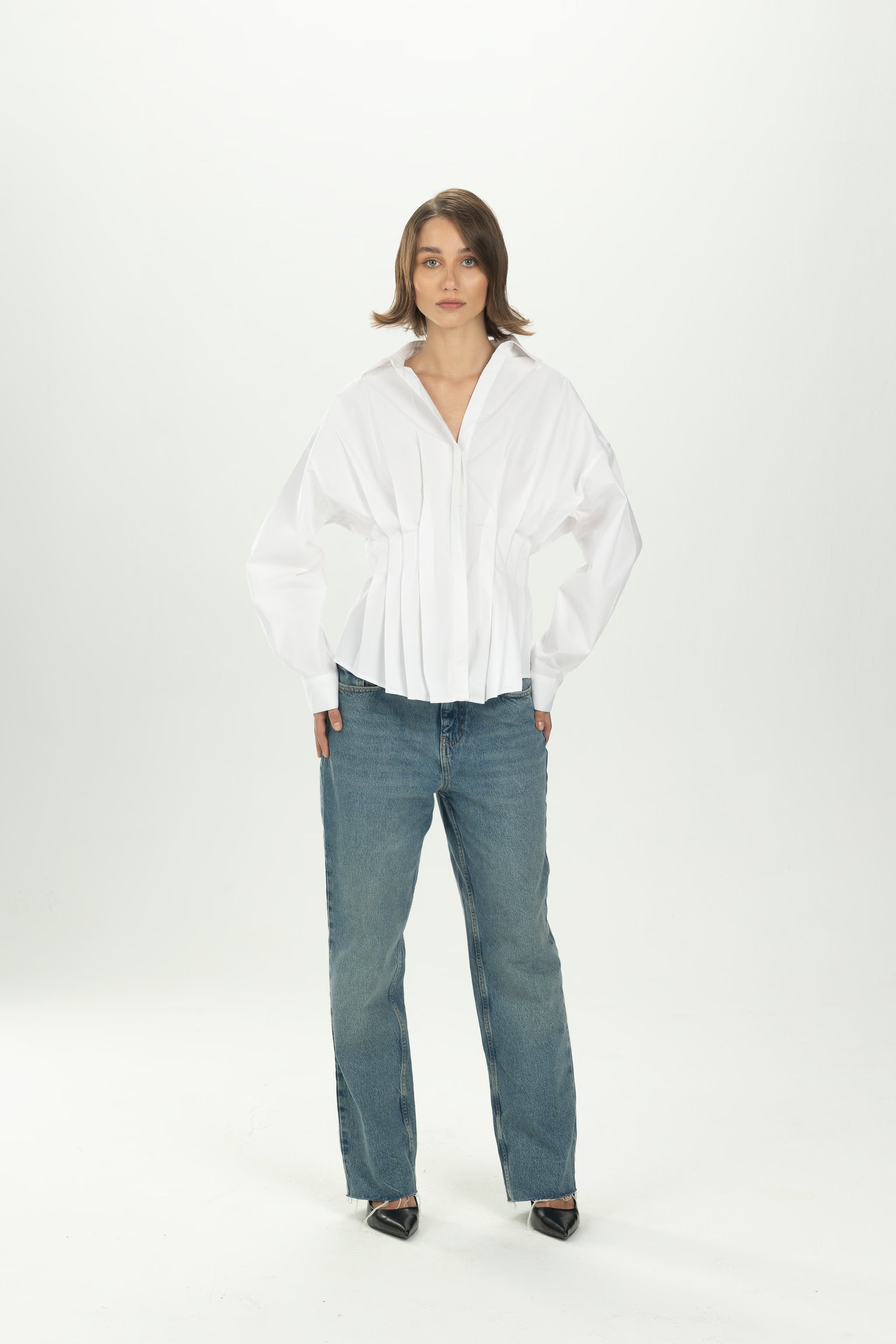 White Structured Pleat Shirt