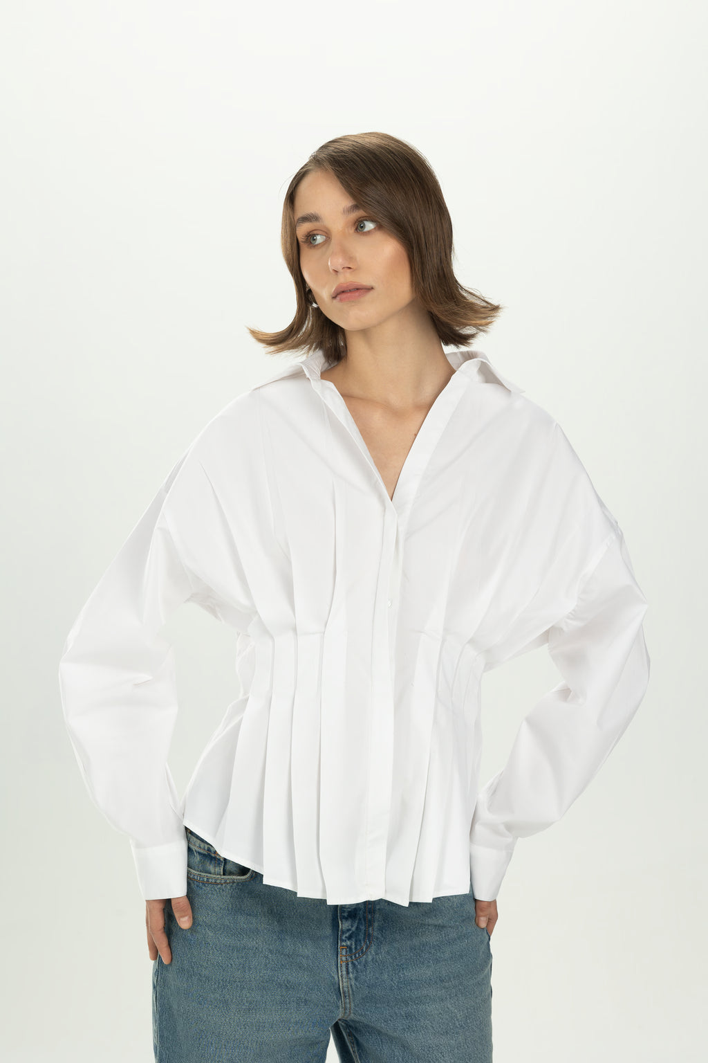 White Structured Pleat Shirt