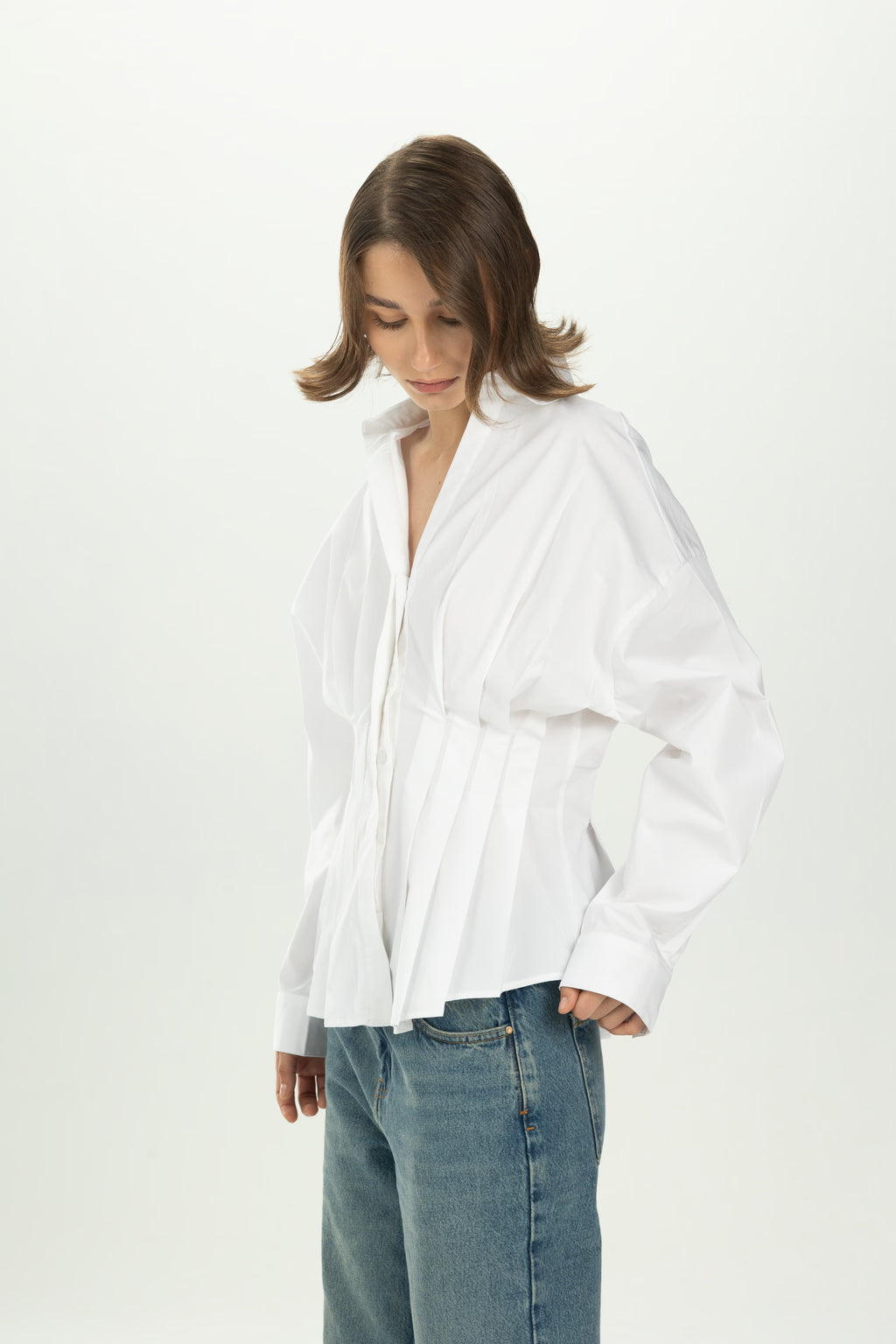 White Structured Pleat Shirt