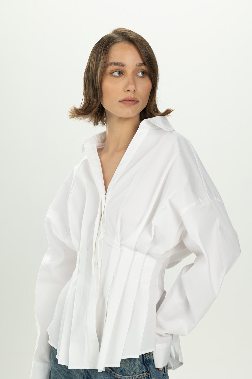 White Structured Pleat Shirt
