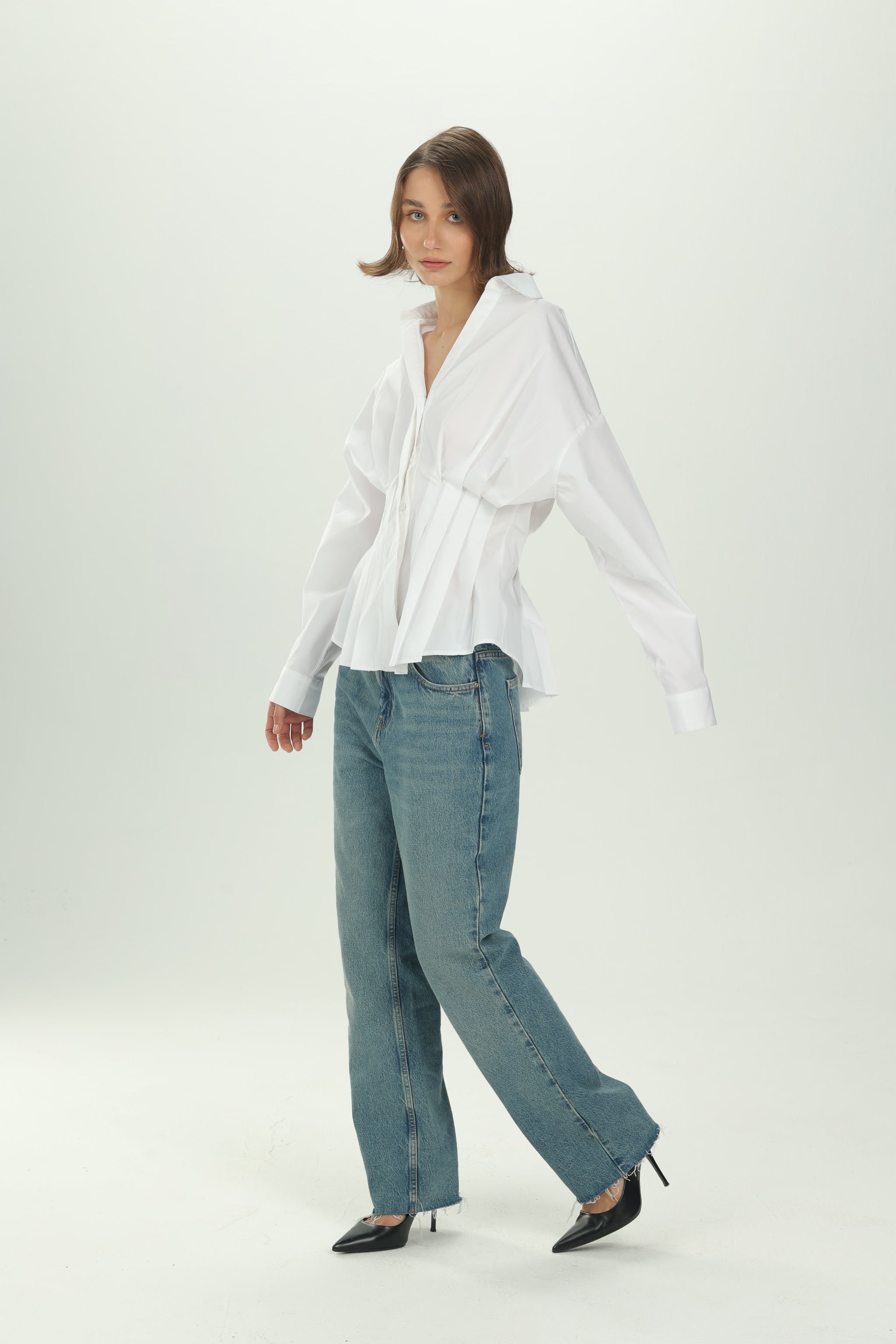White Structured Pleat Shirt