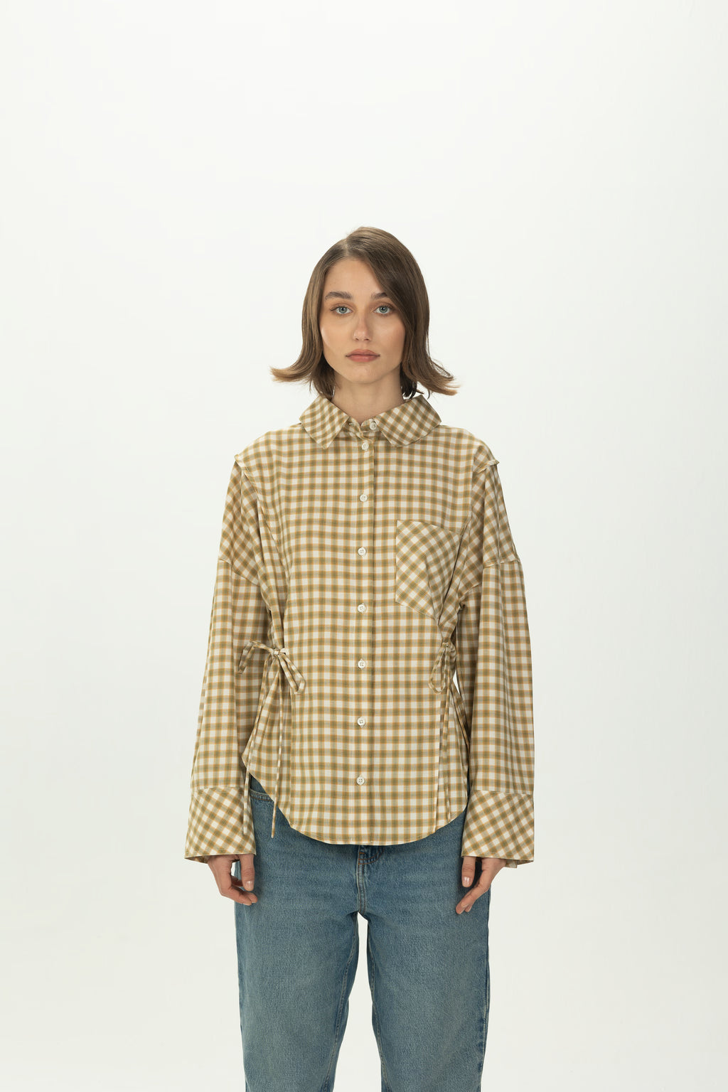 Checked Yellow Side Tie Multiway Shirt
