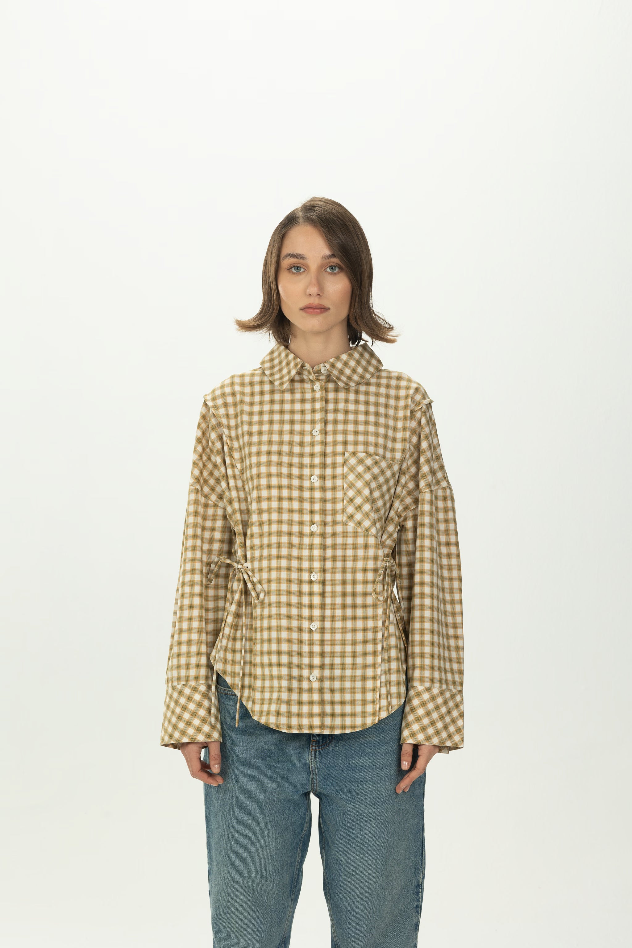 Checked Yellow Side Tie Multiway Shirt