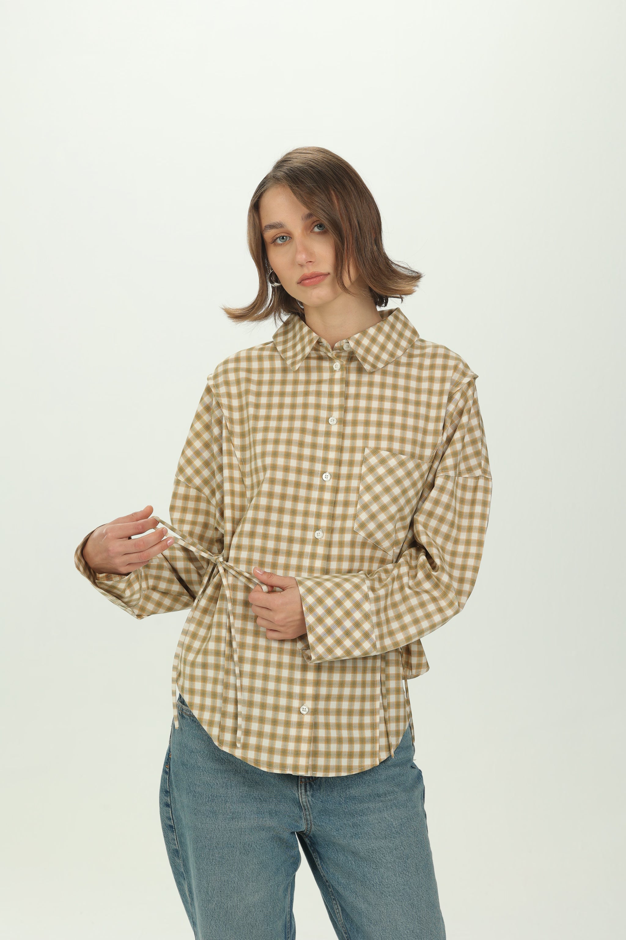 Checked Yellow Side Tie Multiway Shirt