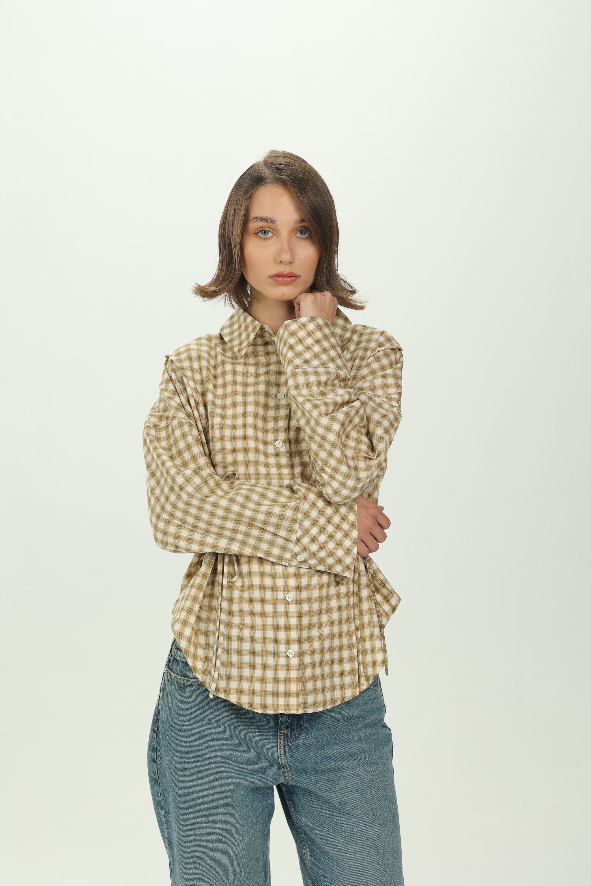 Checked Yellow Side Tie Multiway Shirt