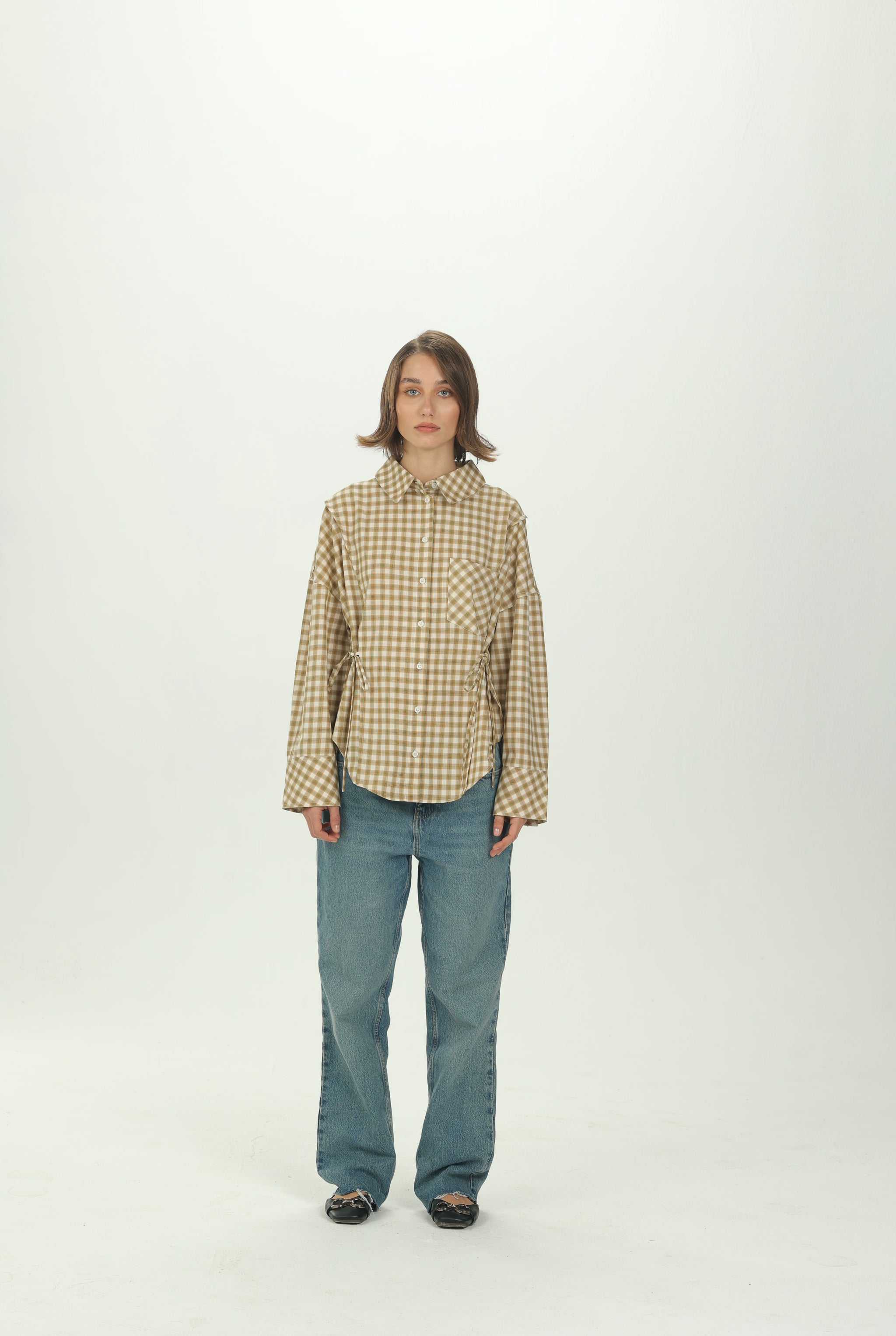 Checked Yellow Side Tie Multiway Shirt
