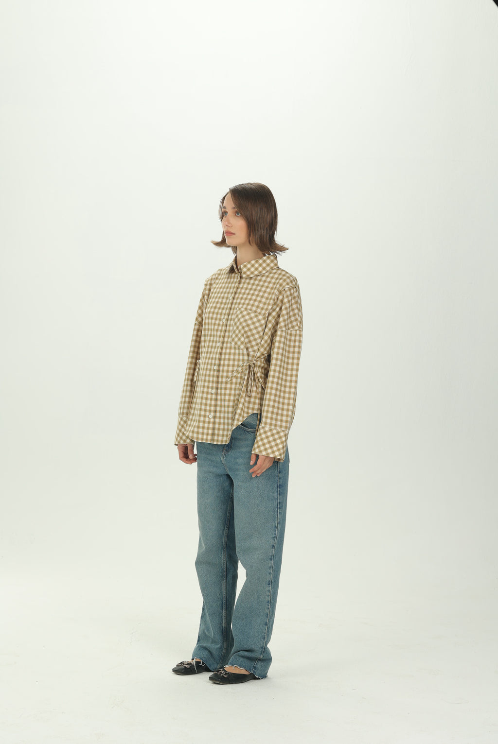 Checked Yellow Side Tie Multiway Shirt