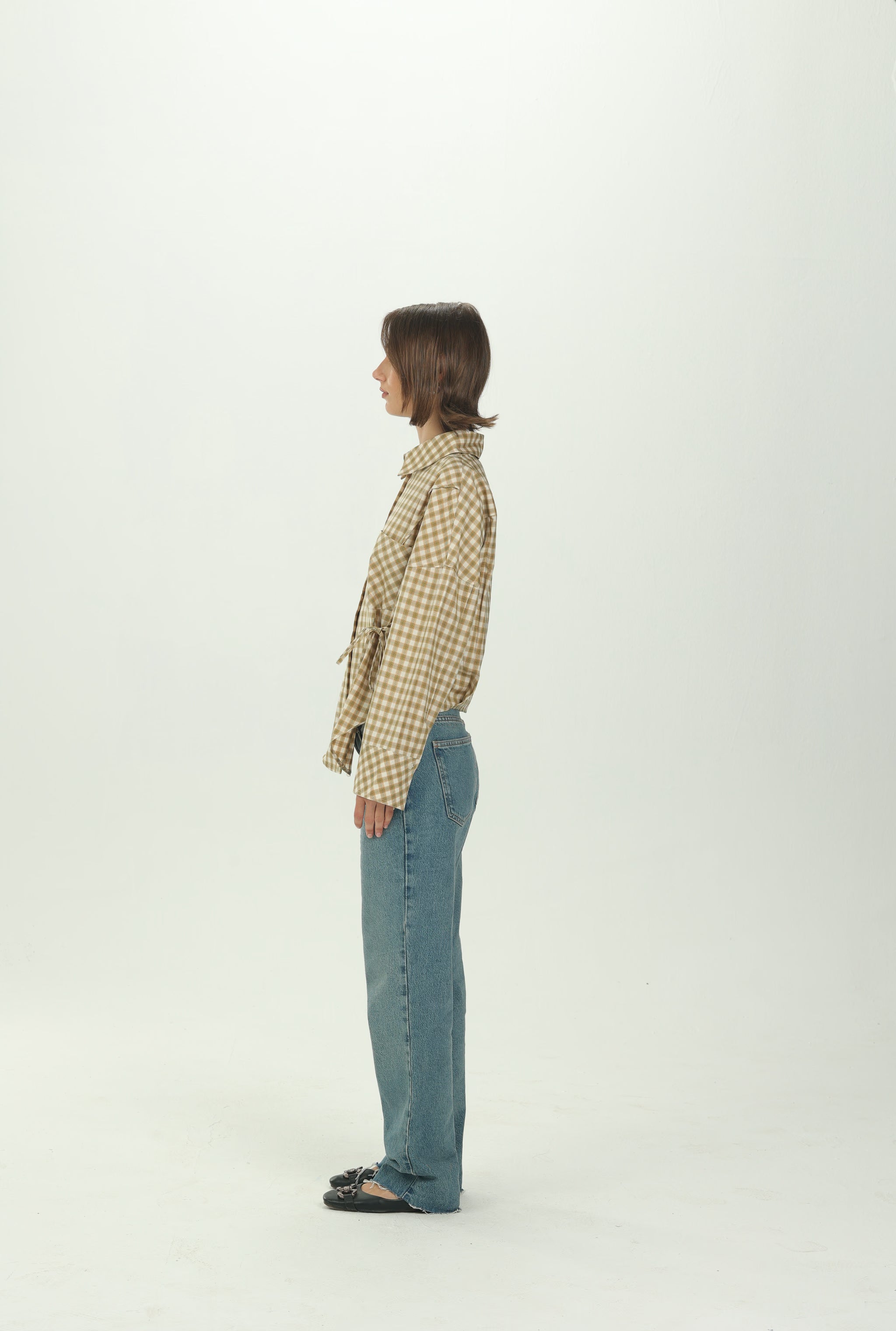 Checked Yellow Side Tie Multiway Shirt