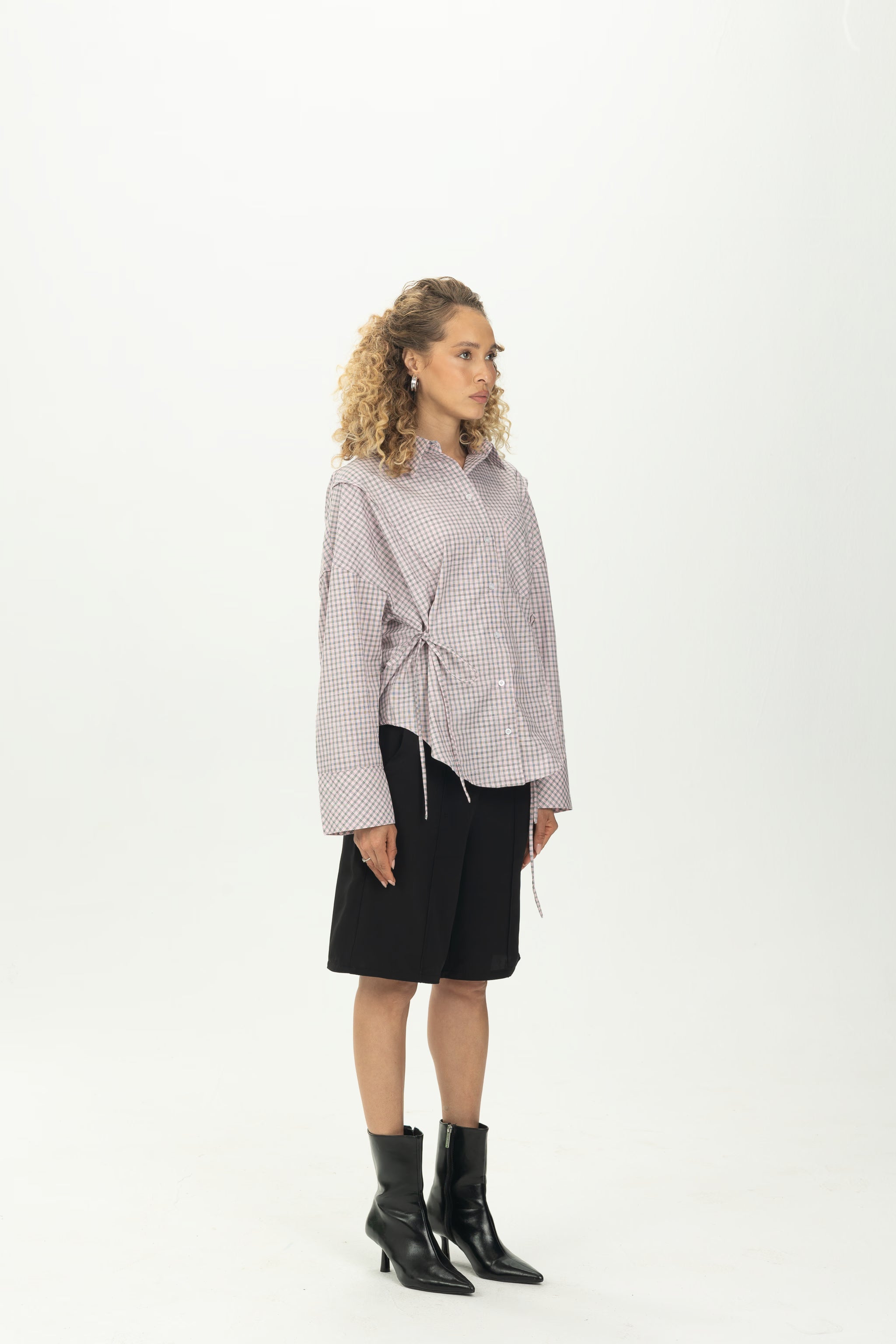 Checked Pink Side Tie Multiway Shirt