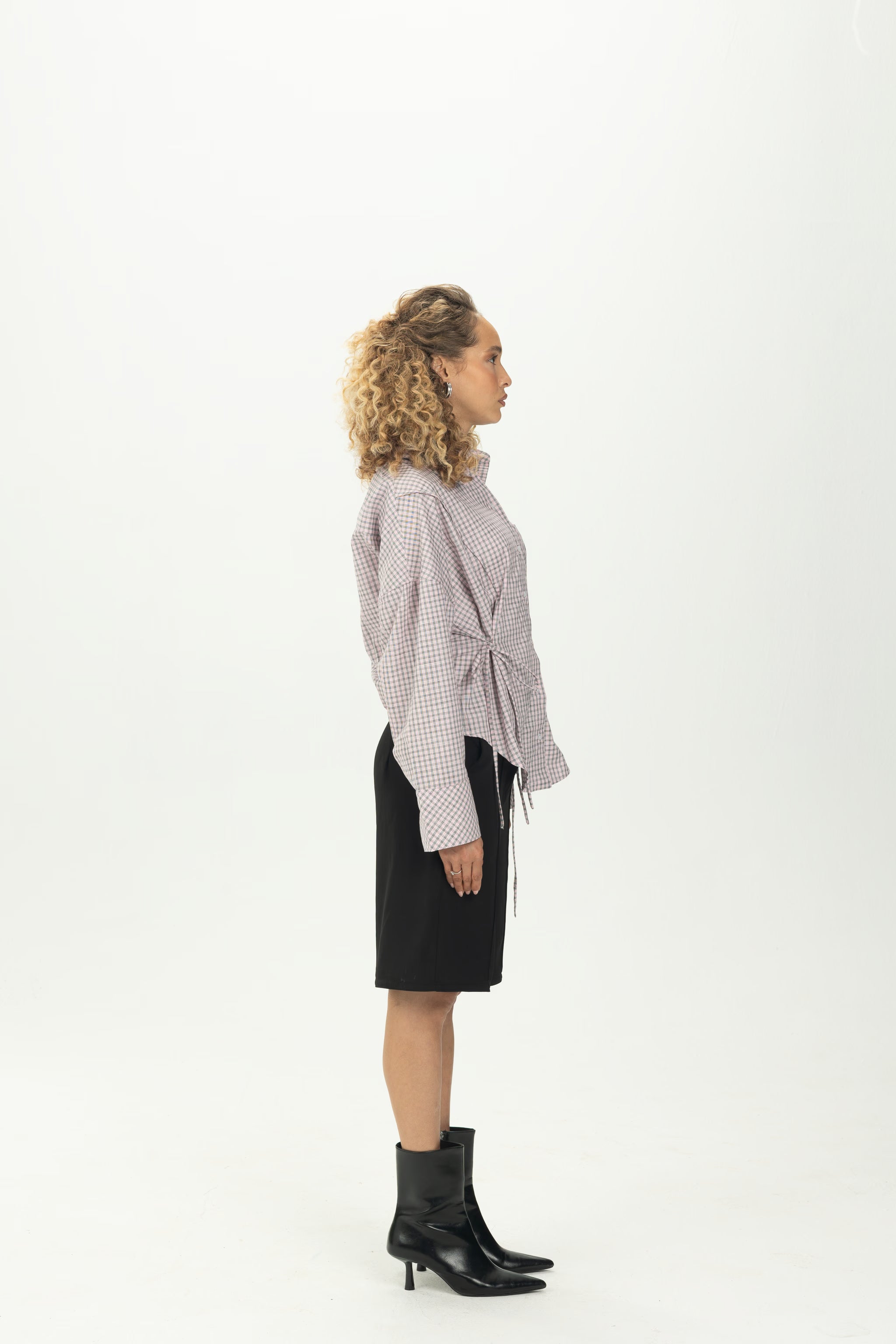 Checked Pink Side Tie Multiway Shirt