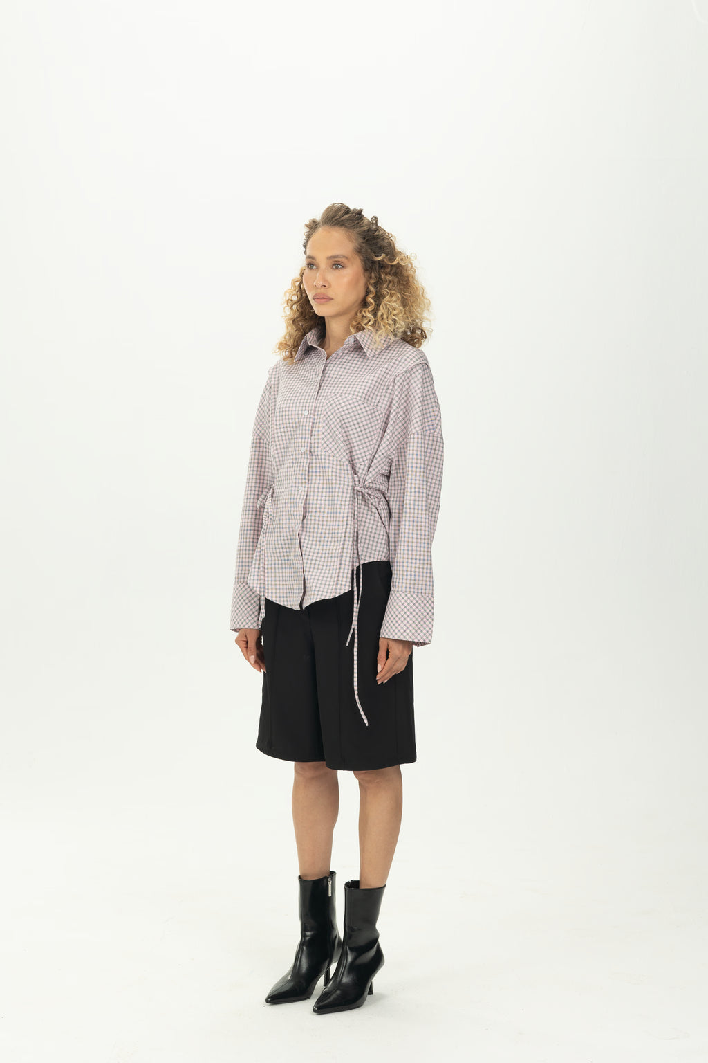 Checked Pink Side Tie Multiway Shirt