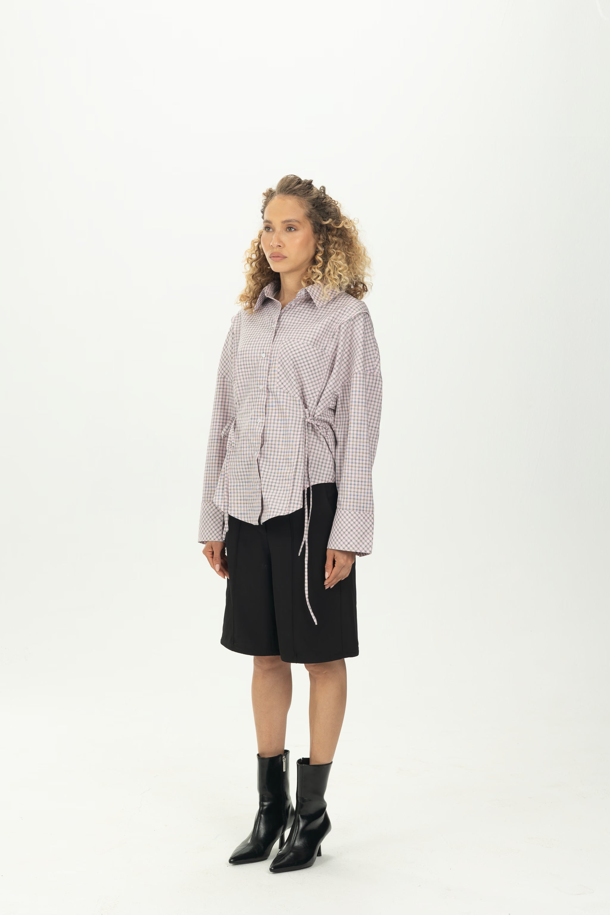 Checked Pink Side Tie Multiway Shirt