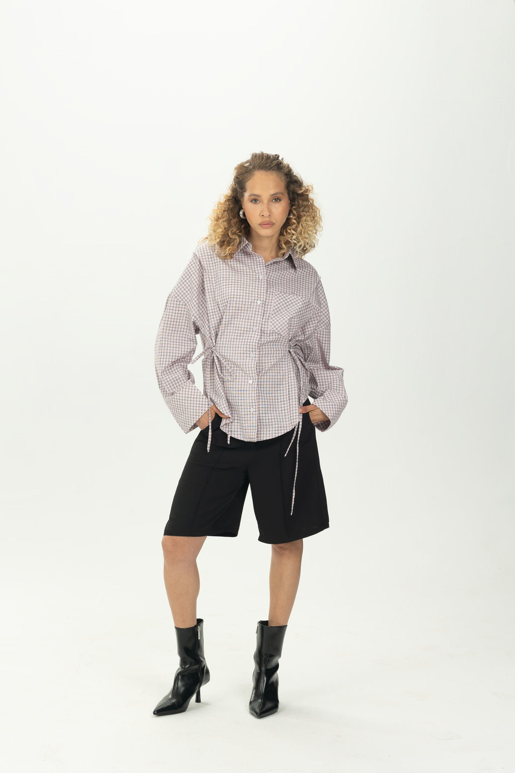 Checked Pink Side Tie Multiway Shirt