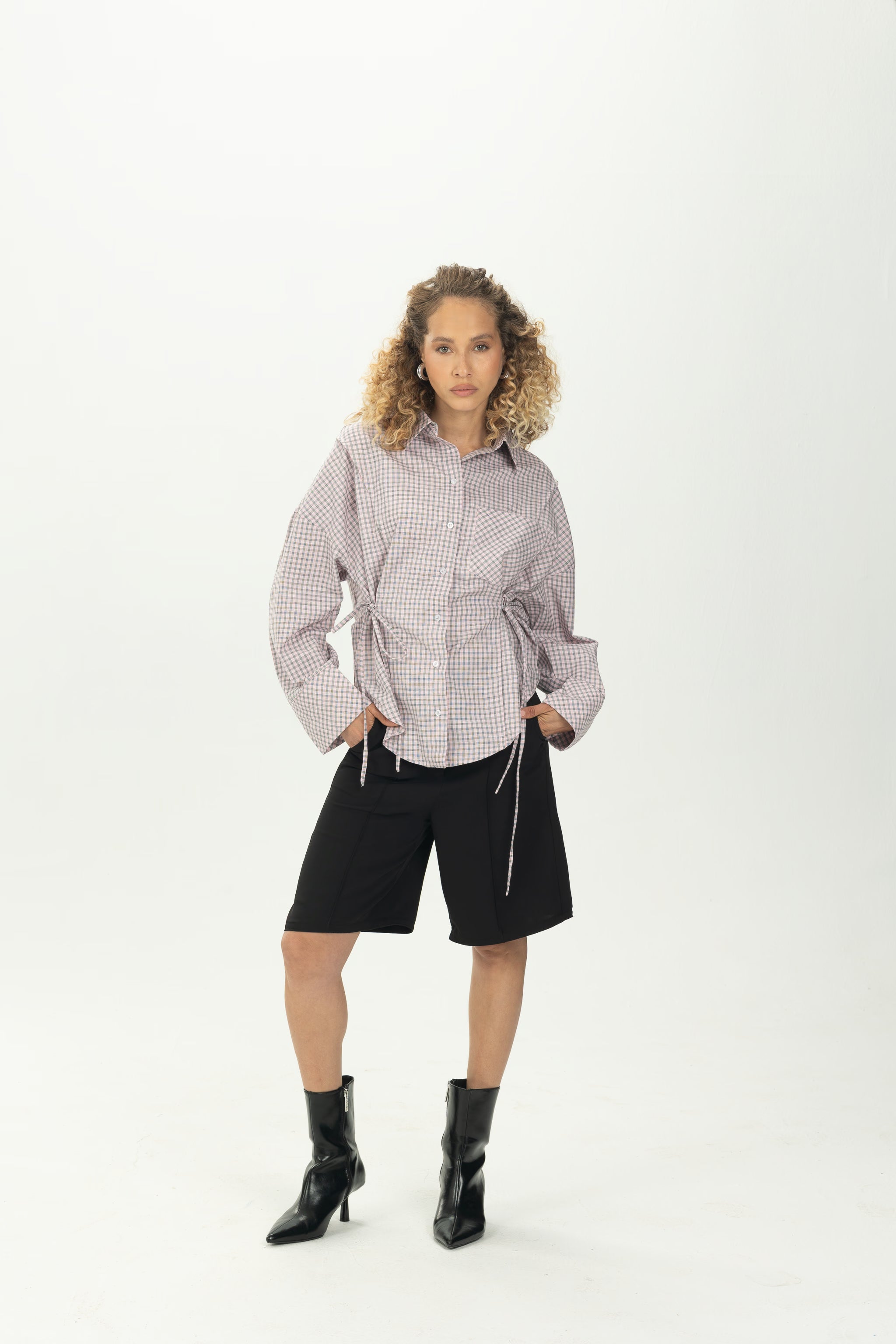 Checked Pink Side Tie Multiway Shirt