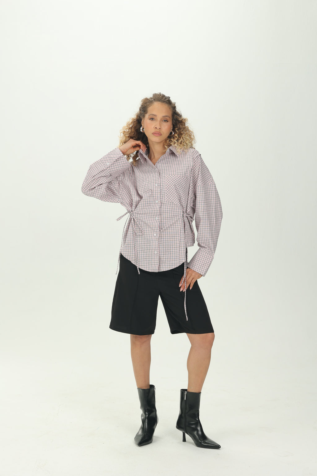 Checked Pink Side Tie Multiway Shirt