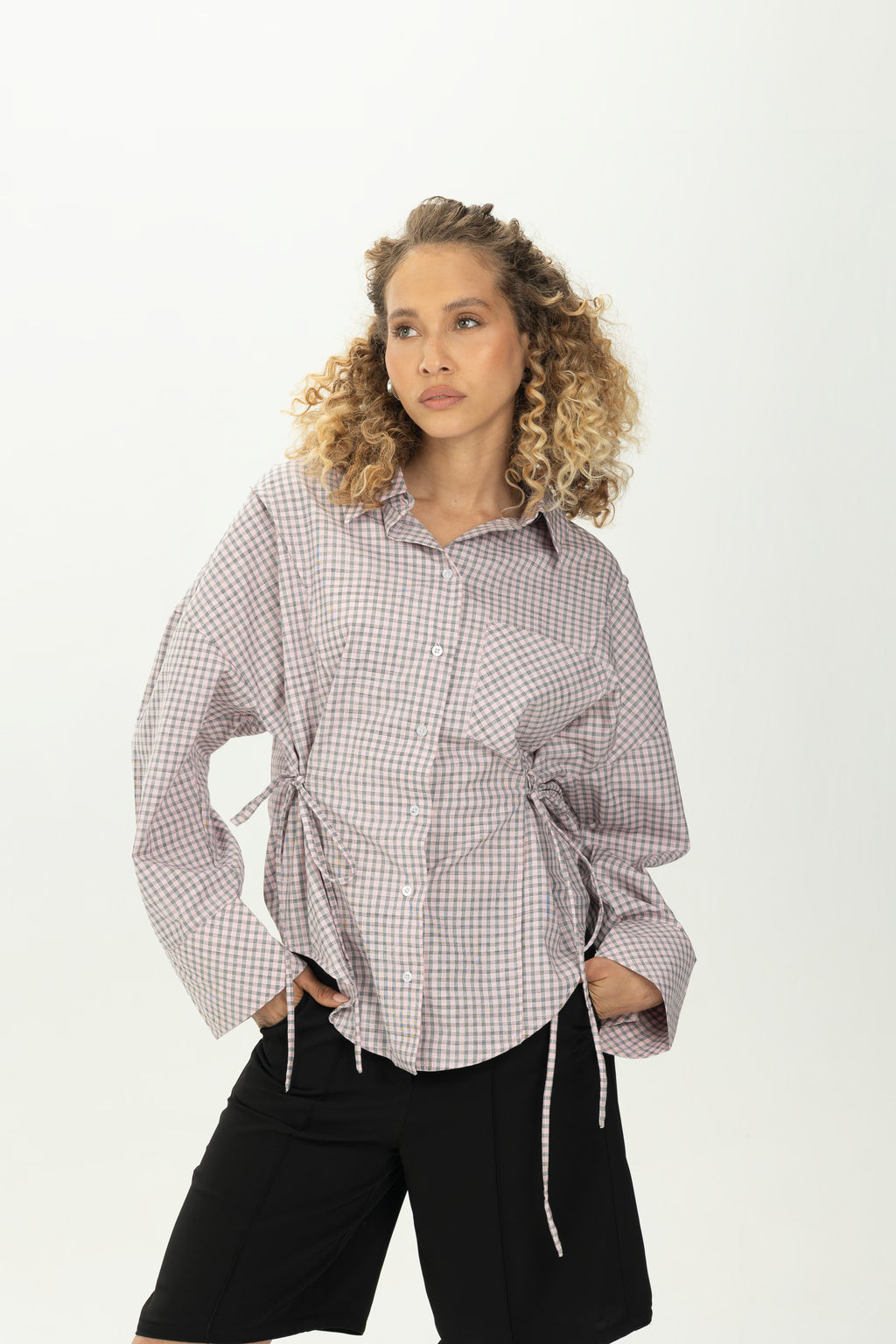 Checked Pink Side Tie Multiway Shirt