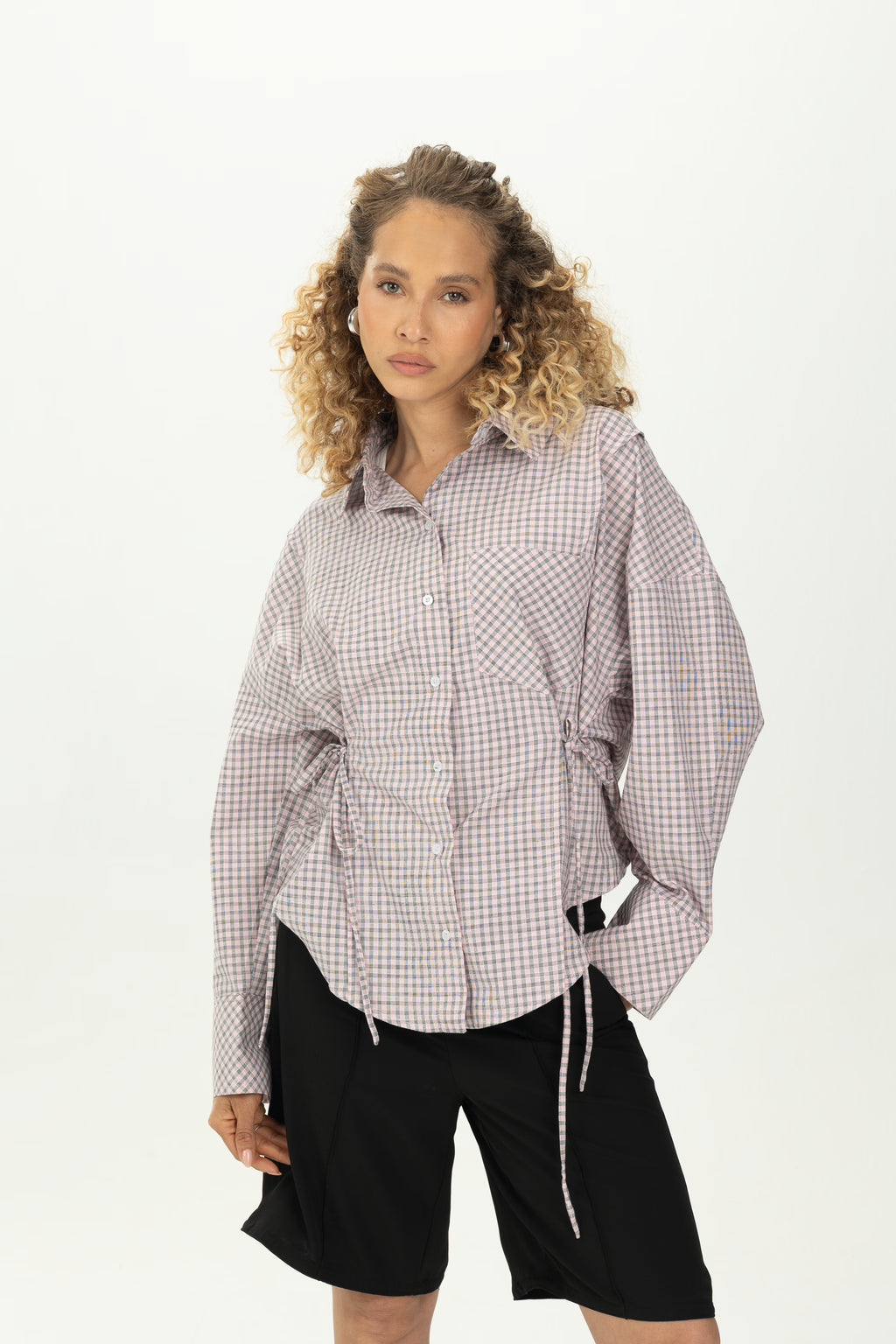 Checked Pink Side Tie Multiway Shirt