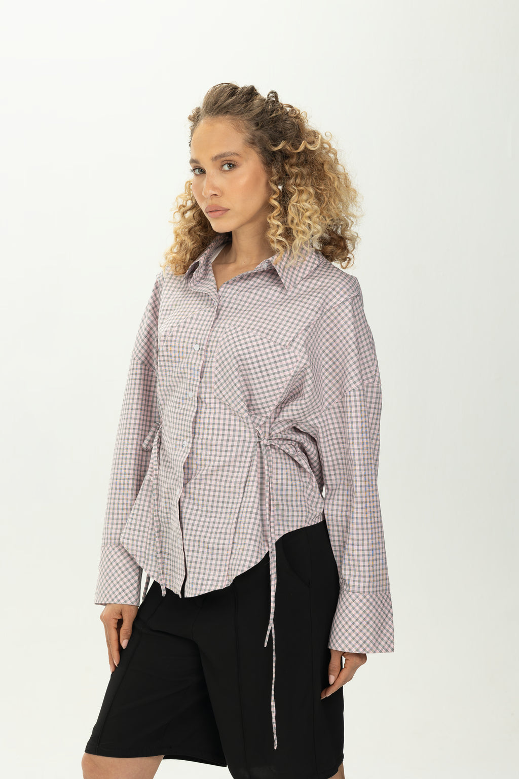 Checked Pink Side Tie Multiway Shirt