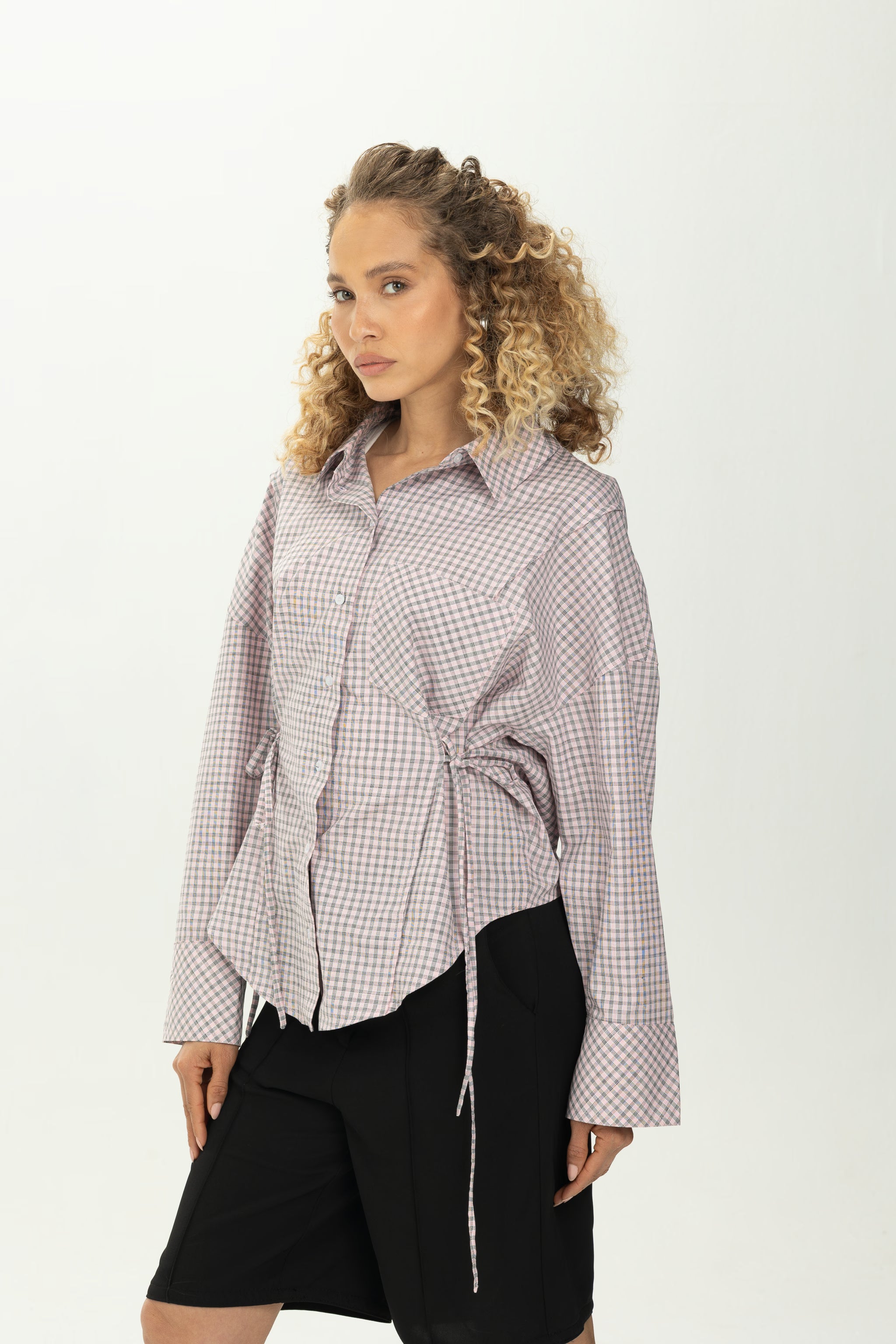 Checked Pink Side Tie Multiway Shirt