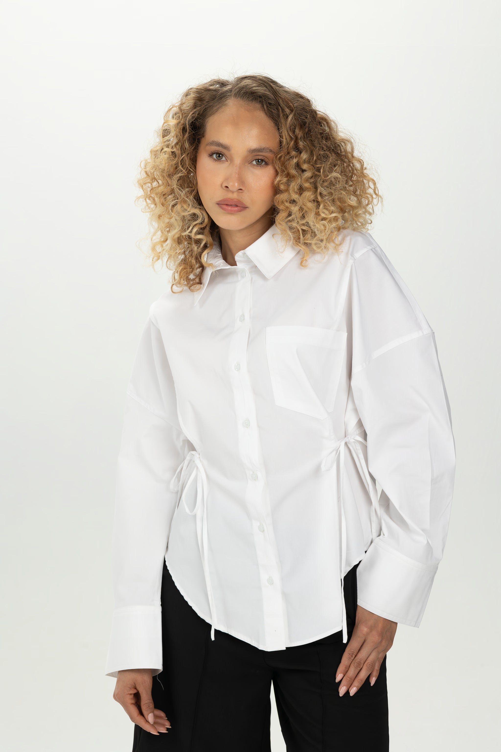 White Side Tie Multiway Shirt
