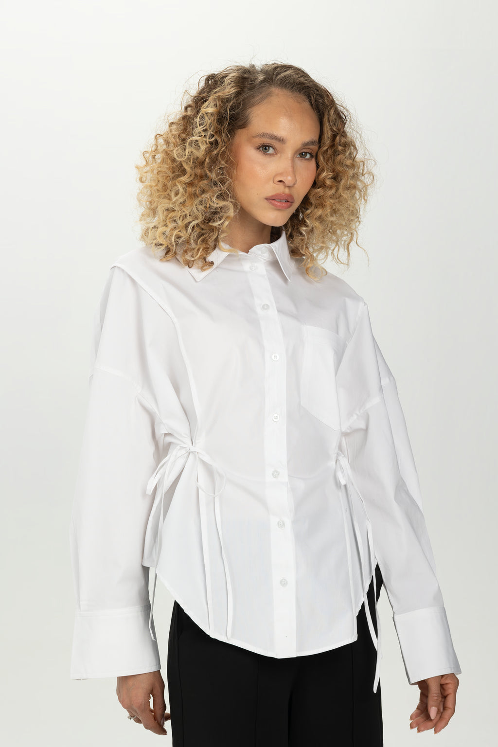White Side Tie Multiway Shirt