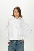 White Folded Collar Shirt with Elastic Hem