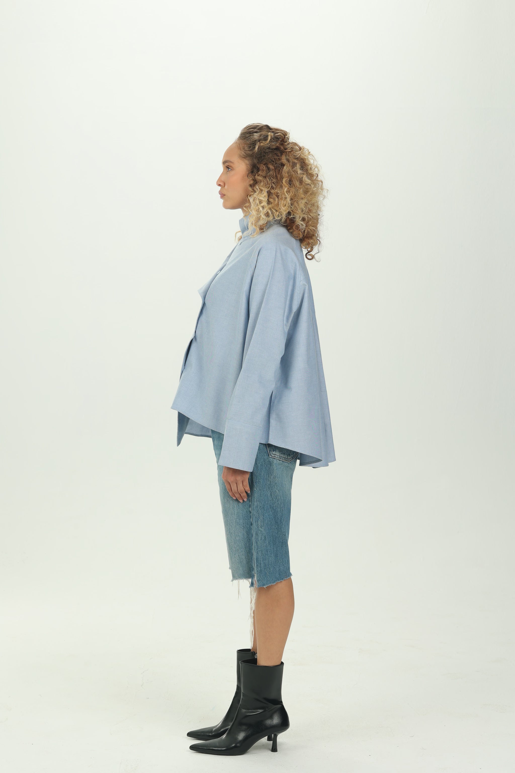Baby Blue High Collar Asymmetric Shirt