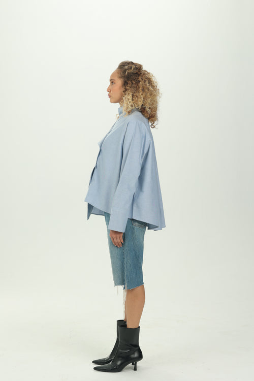 Baby Blue High Collar Asymmetric Shirt