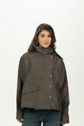 Brown High Collar Asymmetric Shirt