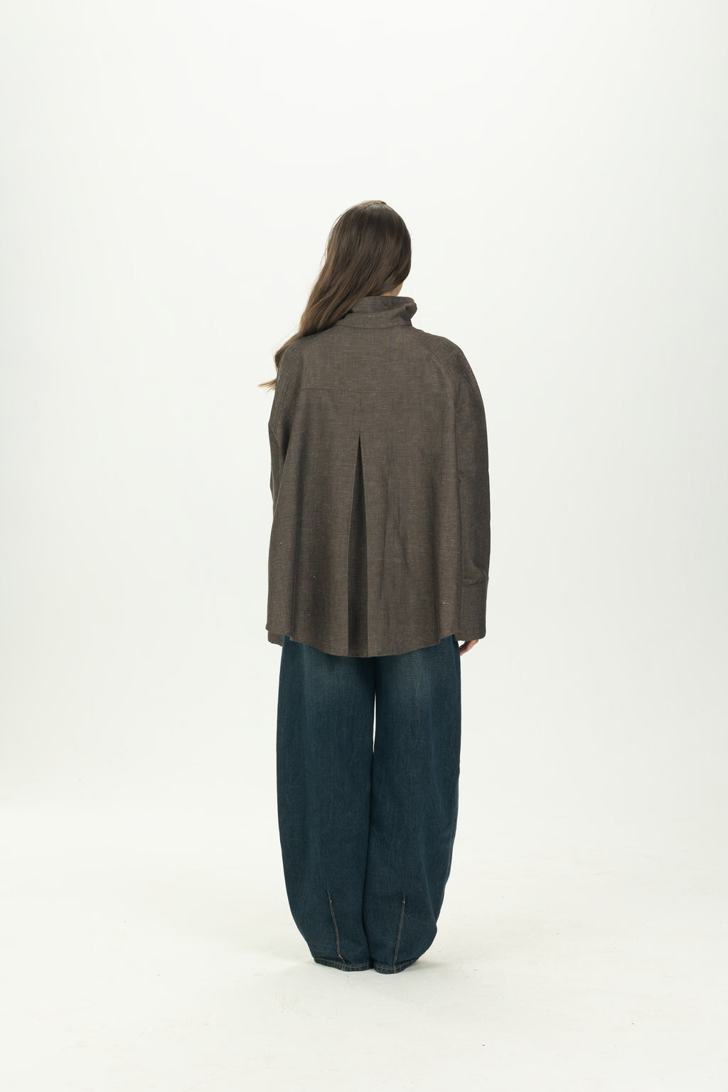Brown High Collar Asymmetric Shirt