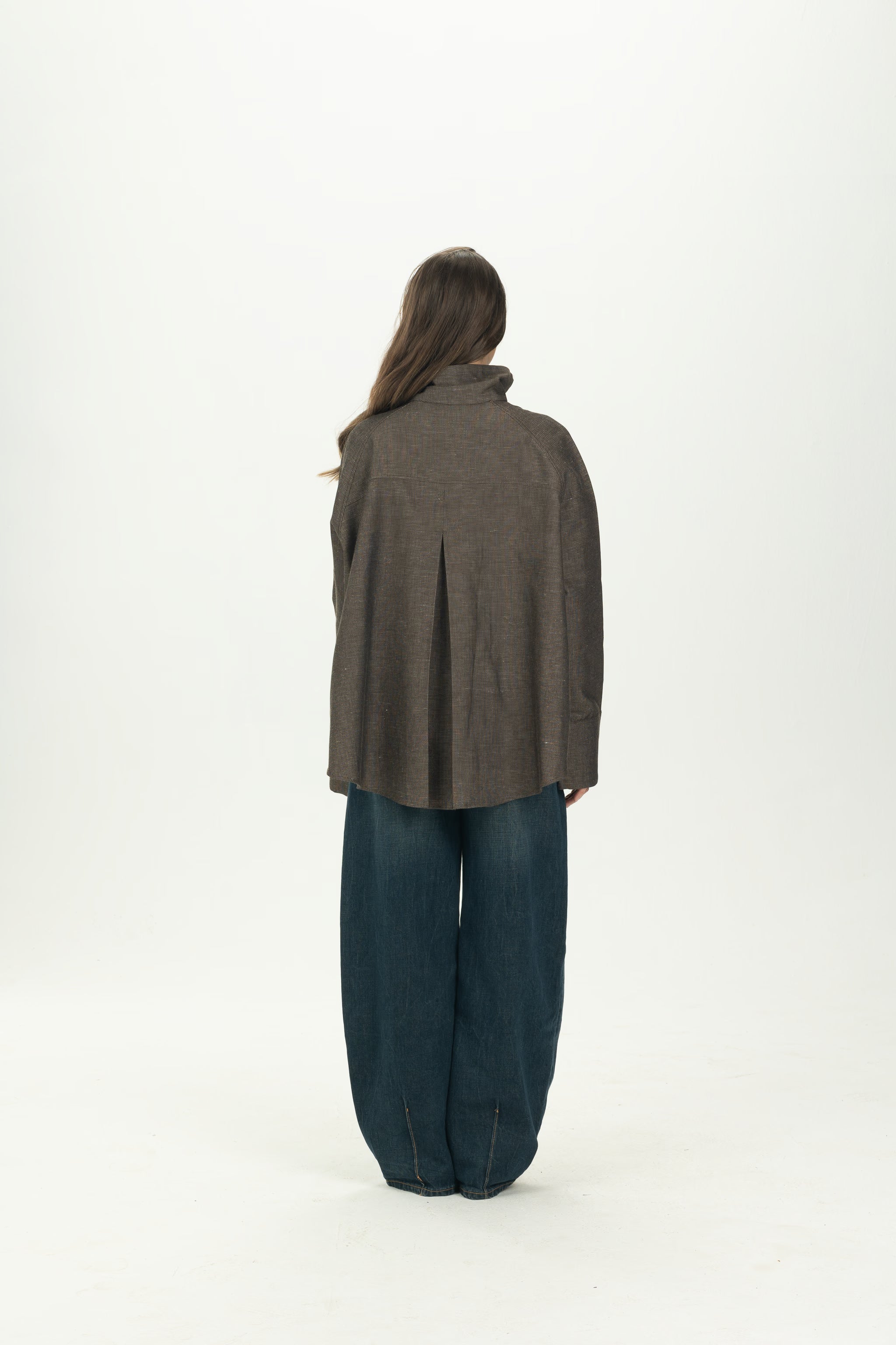 Brown High Collar Asymmetric Shirt