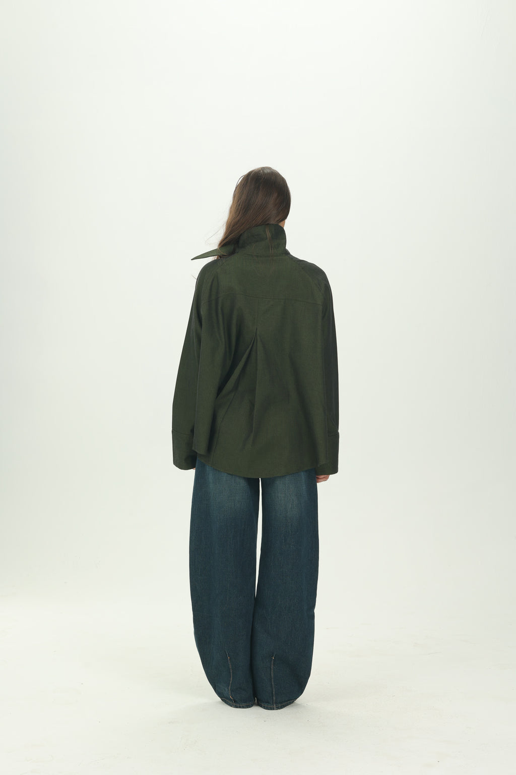 Dark Green High Collar Asymmetric Shirt
