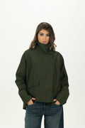 Dark Green High Collar Asymmetric Shirt