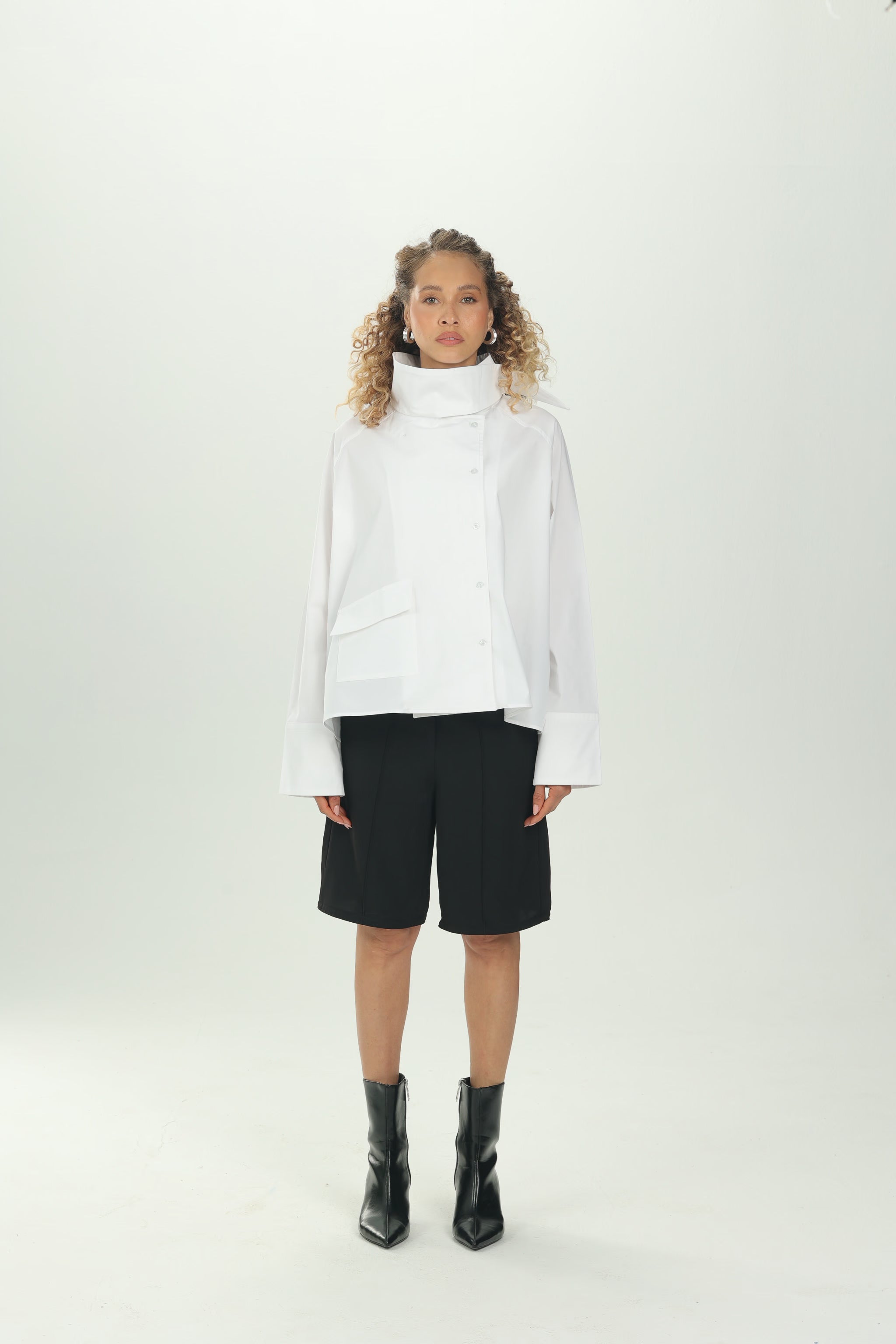 White High Collar Asymmetric Shirt