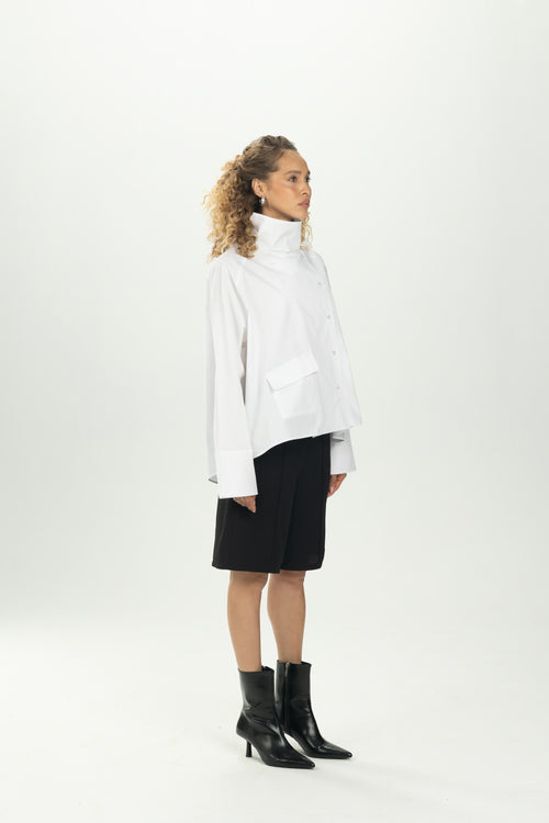 White High Collar Asymmetric Shirt