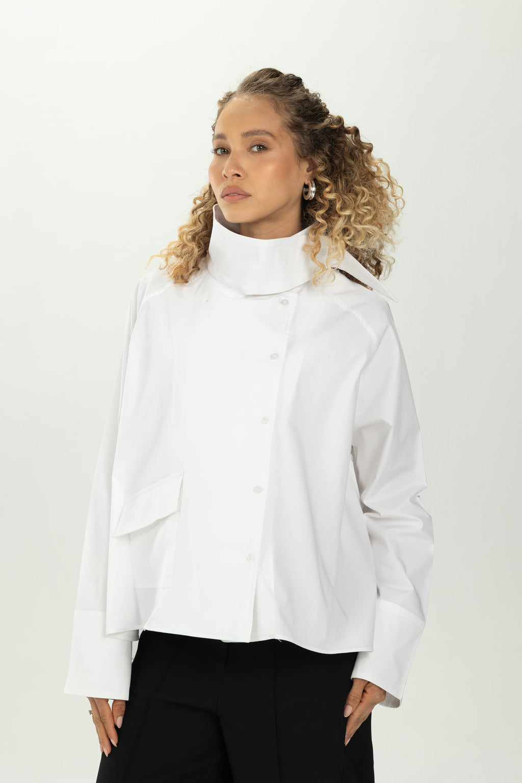 White High Collar Asymmetric Shirt