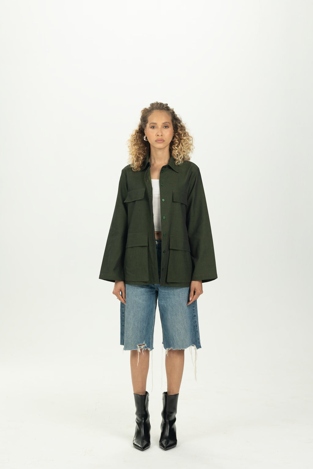 Dark Green Boxy Pocket Overshirt