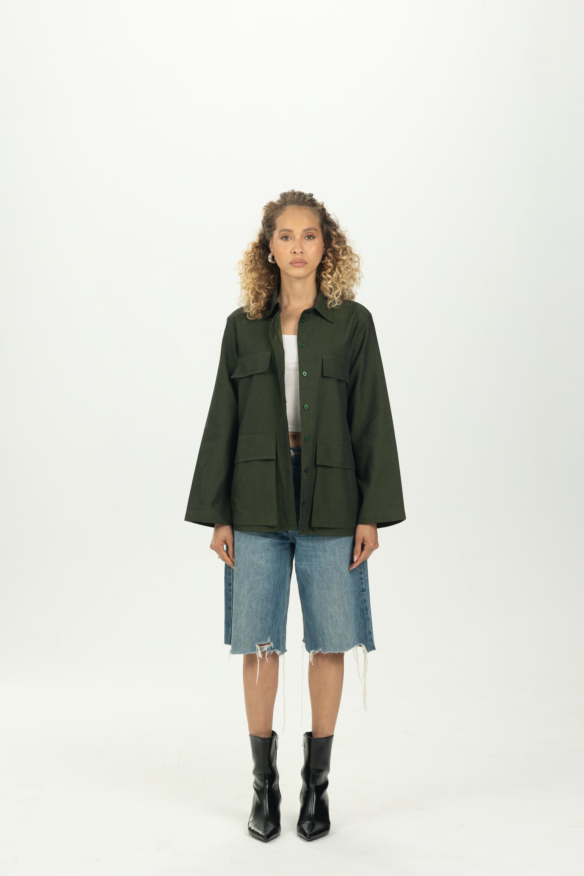 Dark Green Boxy Pocket Overshirt