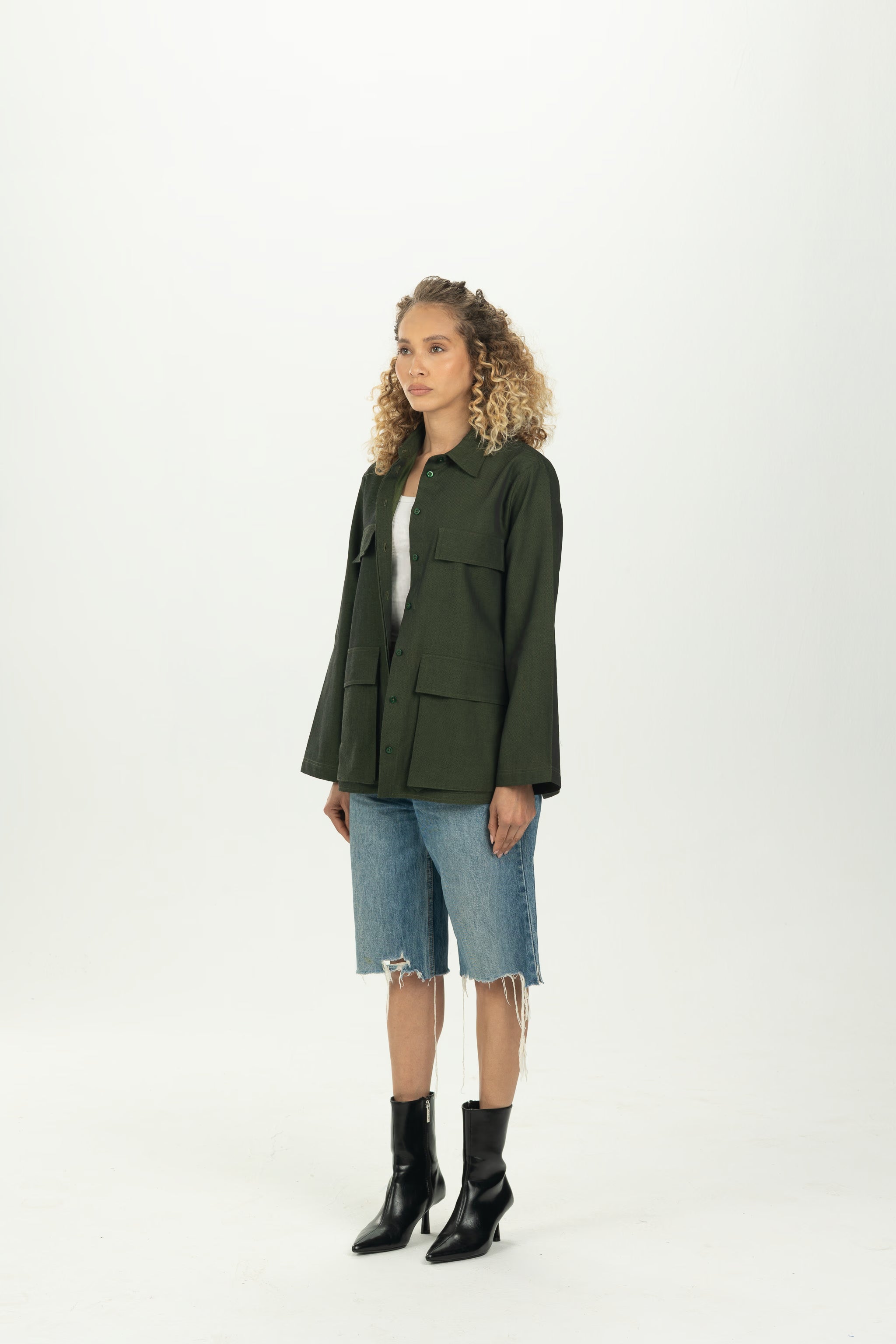 Dark Green Boxy Pocket Overshirt