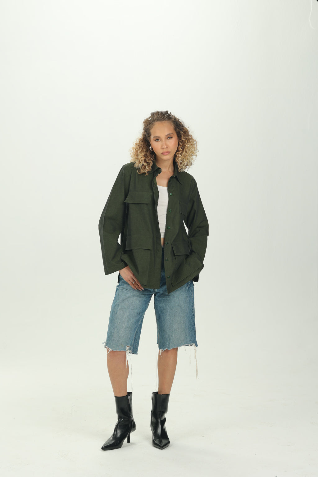 Dark Green Boxy Pocket Overshirt