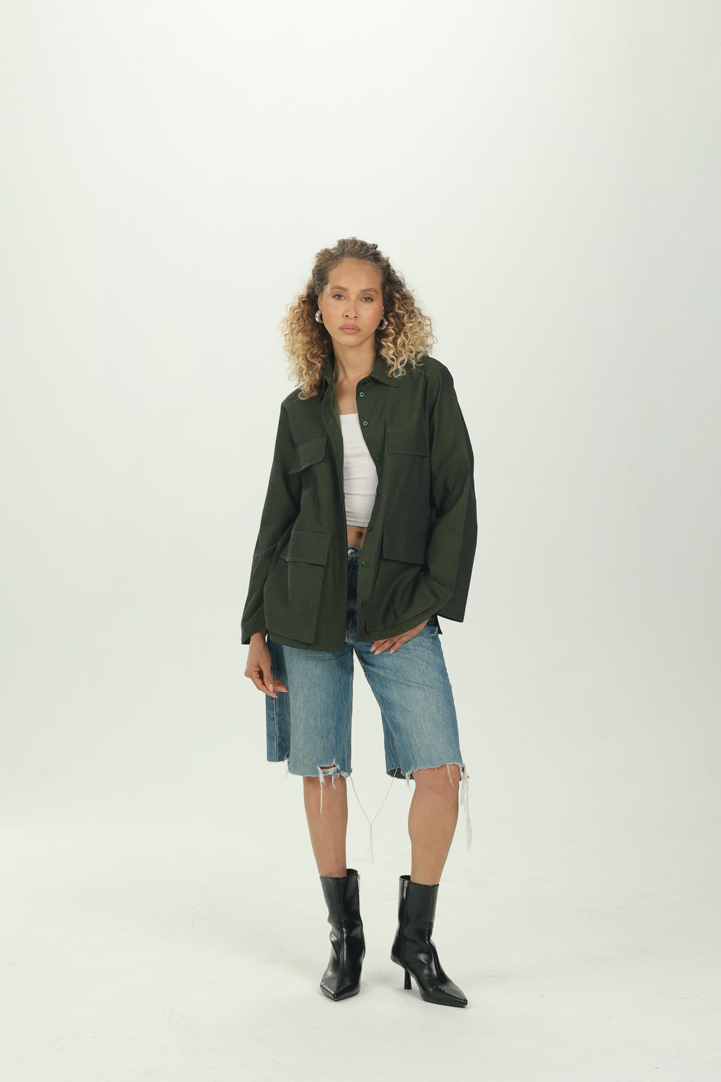 Dark Green Boxy Pocket Overshirt