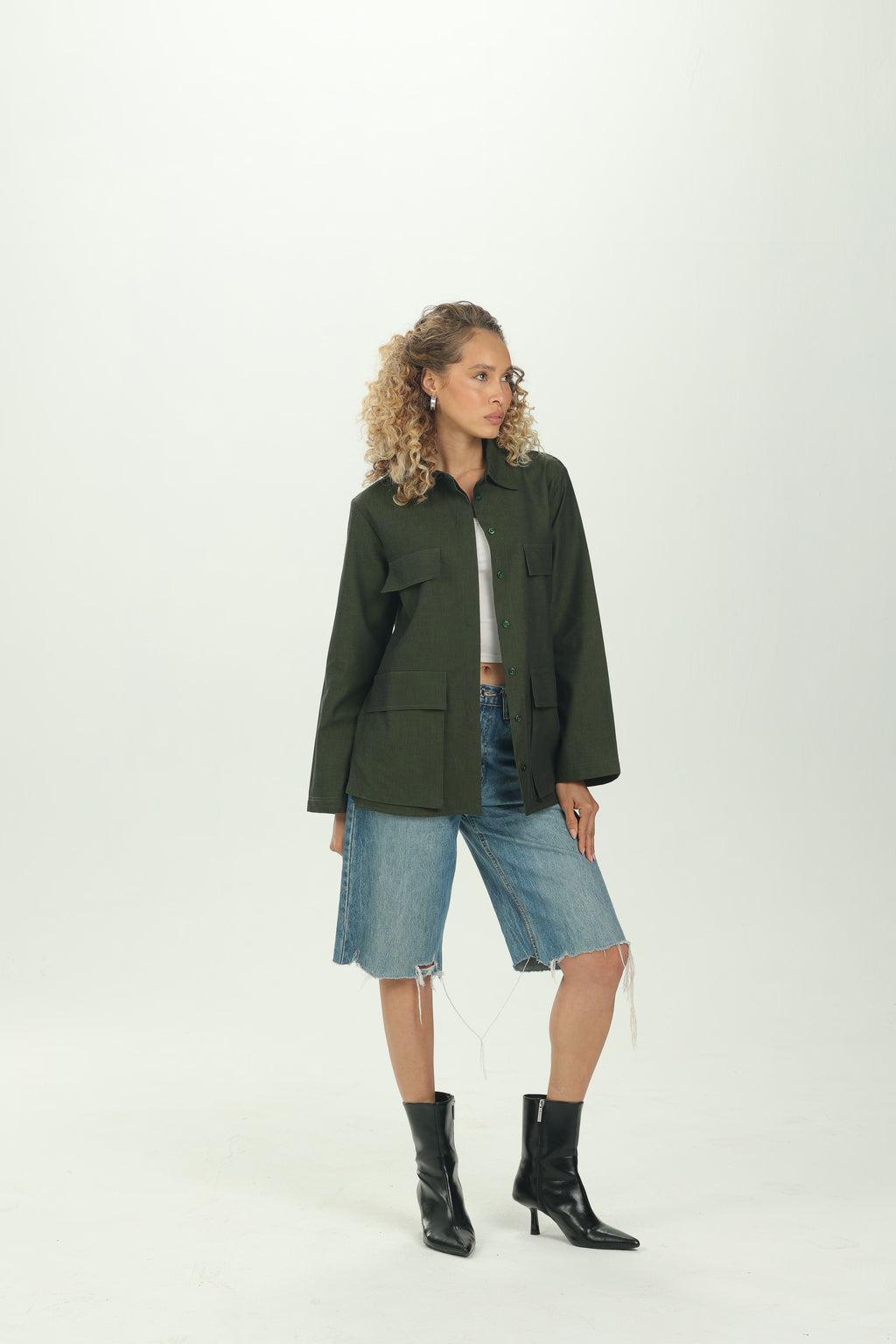 Dark Green Boxy Pocket Overshirt