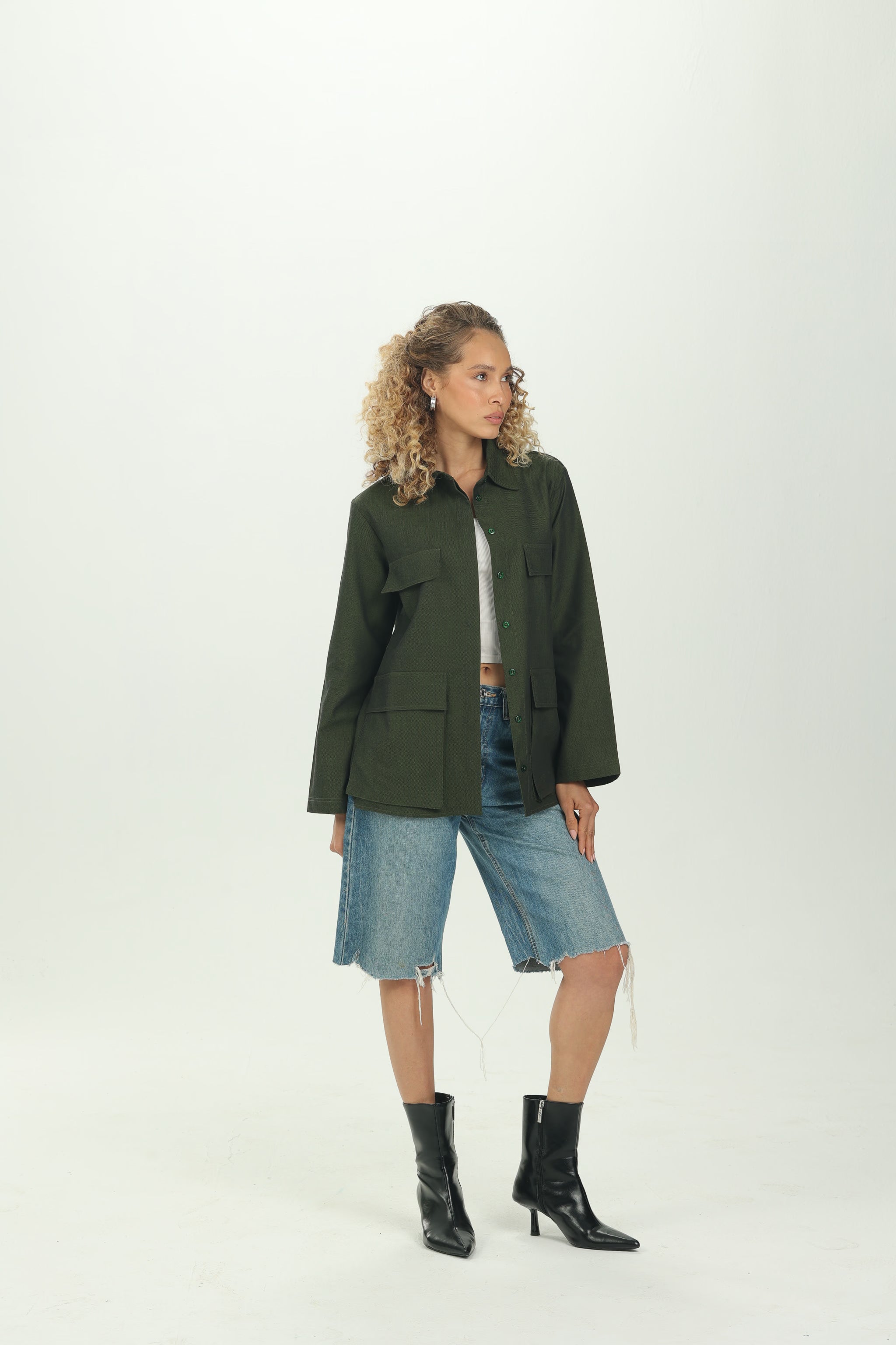 Dark Green Boxy Pocket Overshirt