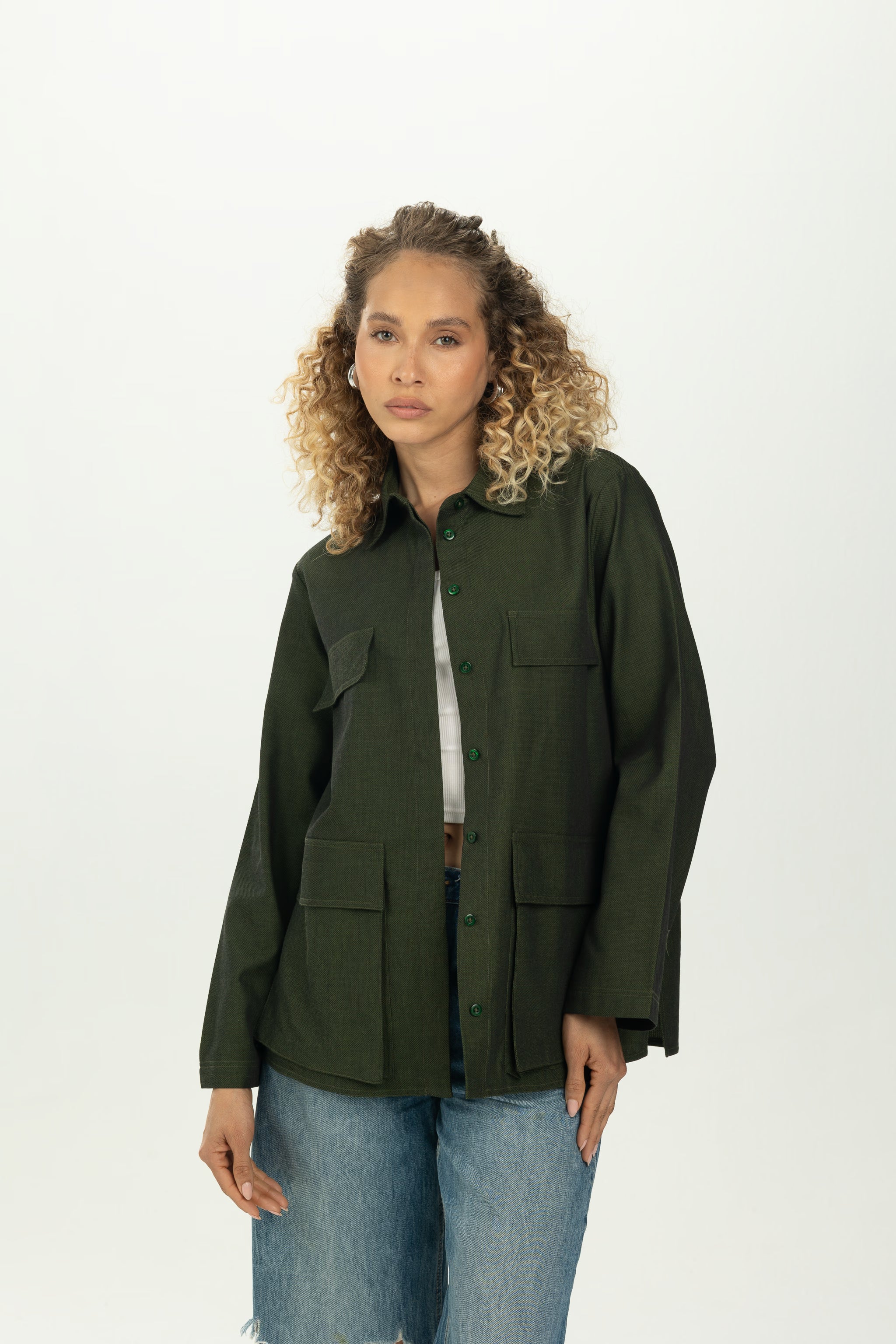 Dark Green Boxy Pocket Overshirt