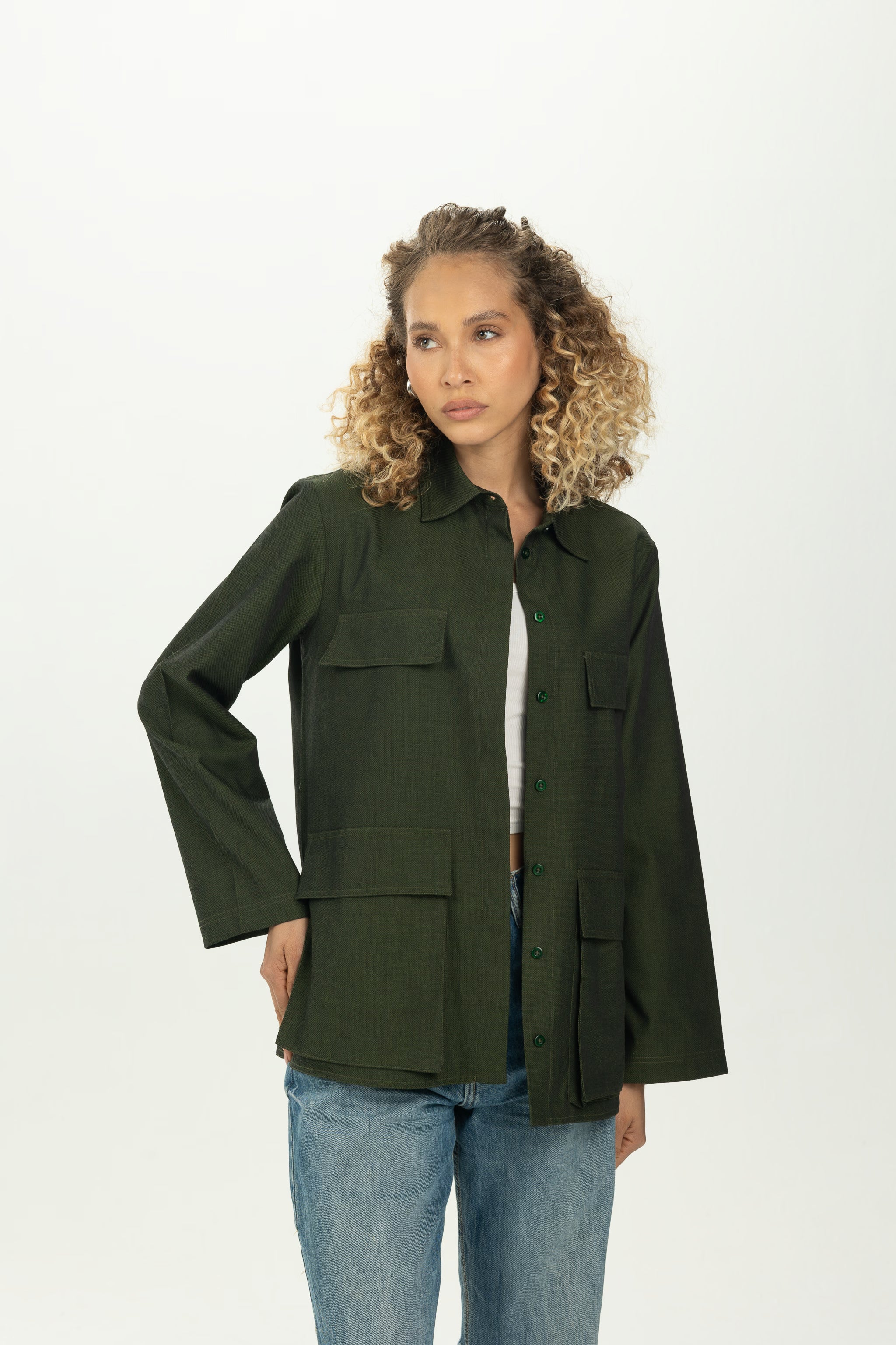 Dark Green Boxy Pocket Overshirt
